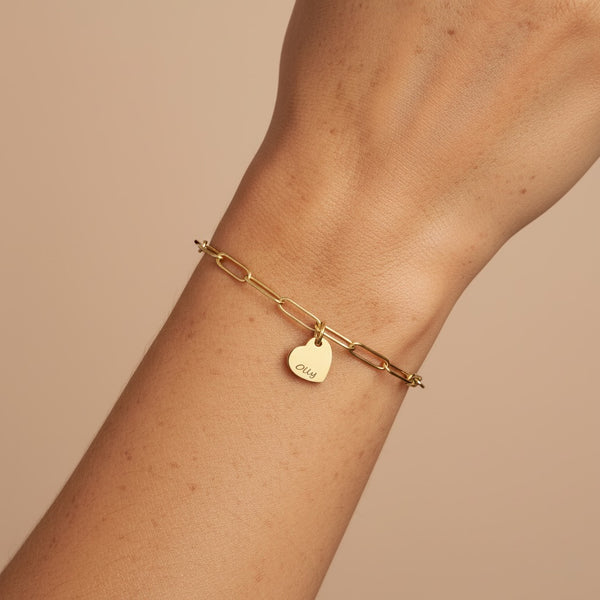 Mya Heart Personalised Paperclip Bracelet in Gold