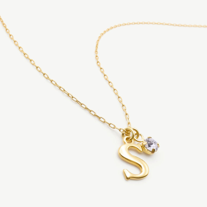 Initial and Birthstone Fine Chain Necklace, Gold