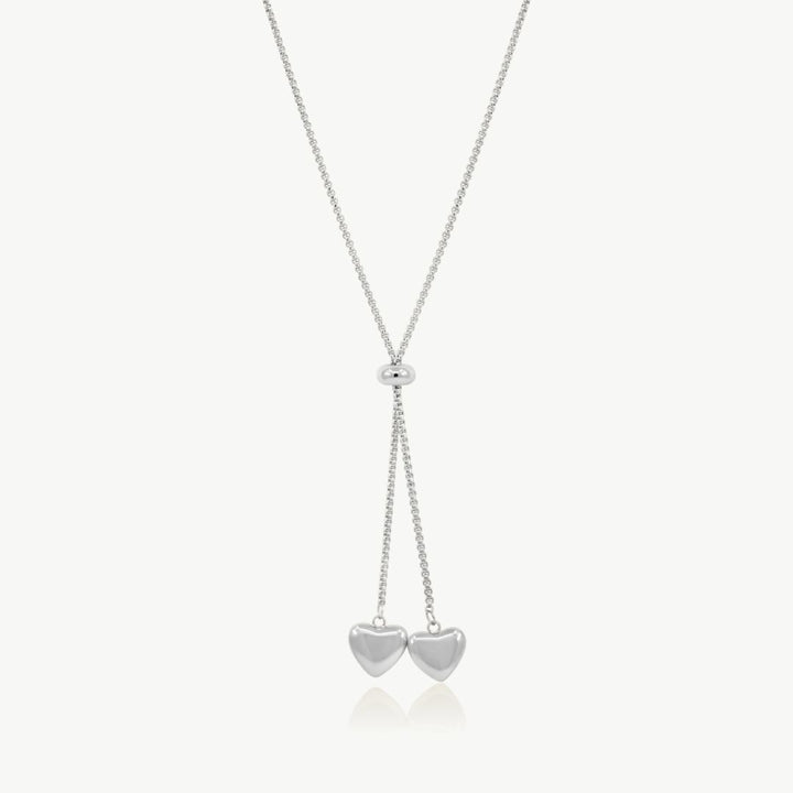 Twin Hearts Adjustable Necklace, Silver