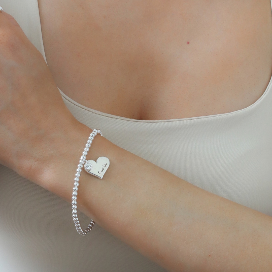 Emily Heart Personalised Birthstone Beads Bracelet