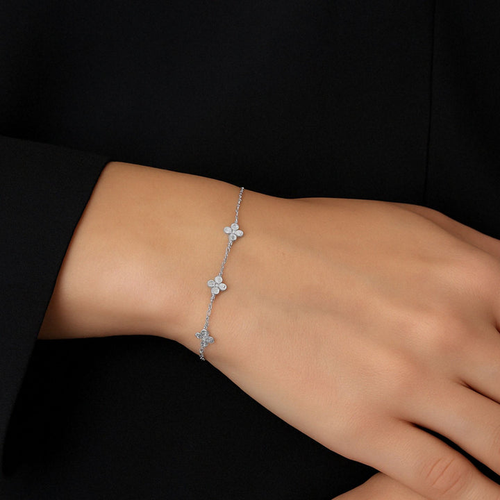 Sterling Silver Multi Crystal Clover Bracelet