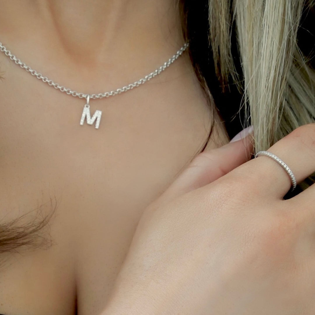 Sterling Silver Mini Crystal Initial Necklace