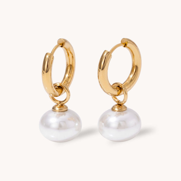 Orb Pearl Hoops, Gold