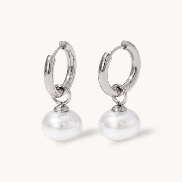 Orb Pearl Hoops, Silver