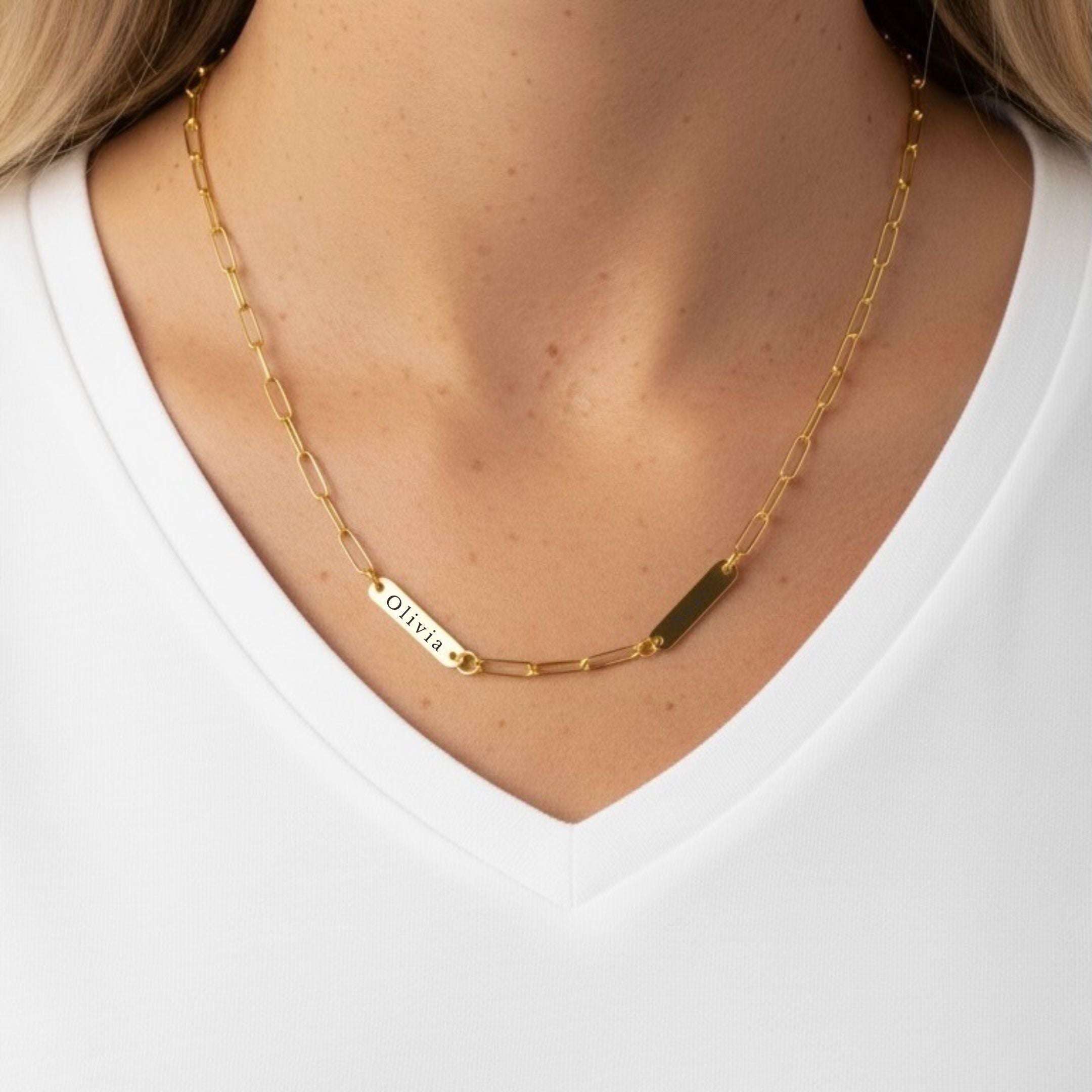 Paperclip Chain Double Name Necklace in Gold