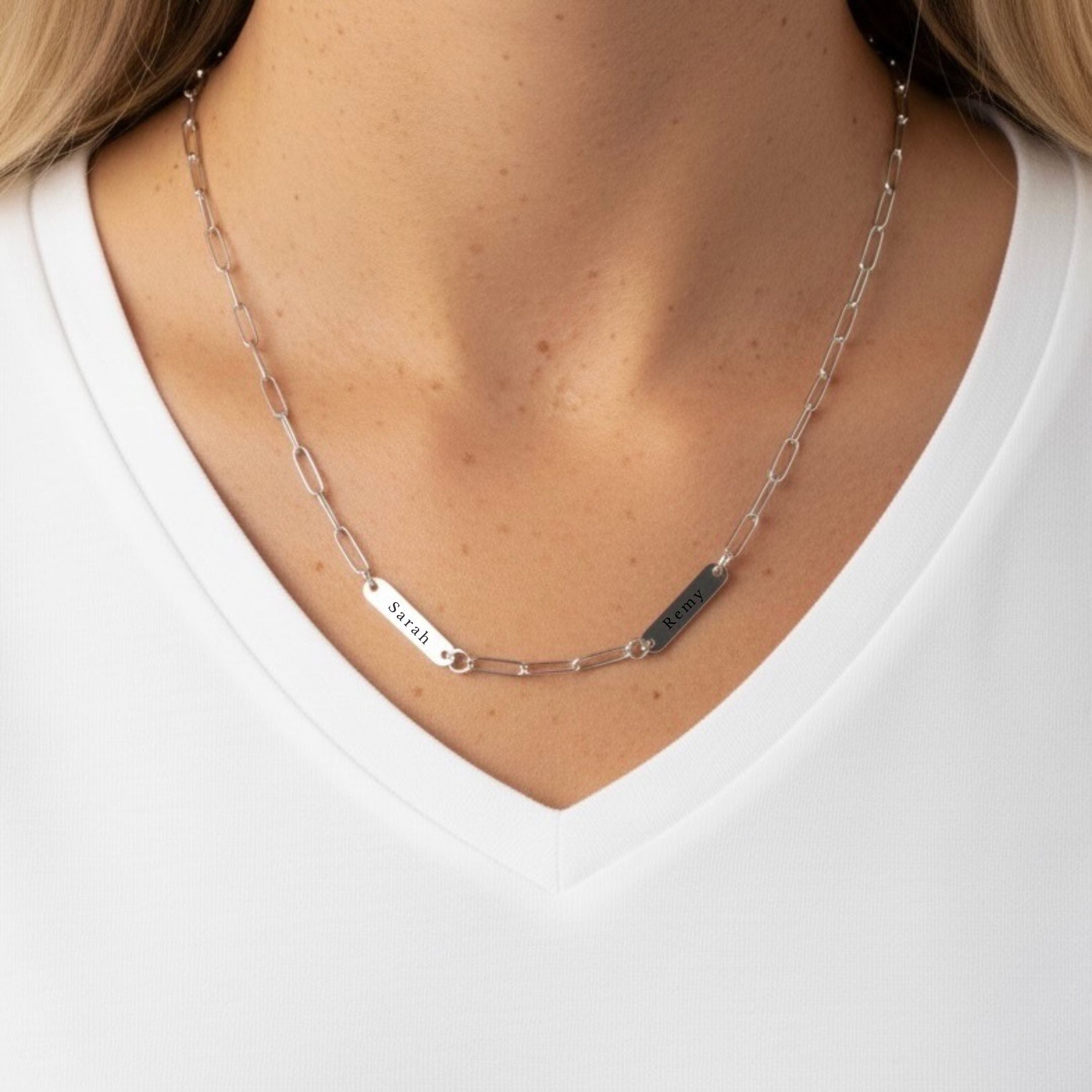 Paperclip Chain Double Name Necklace in Silver