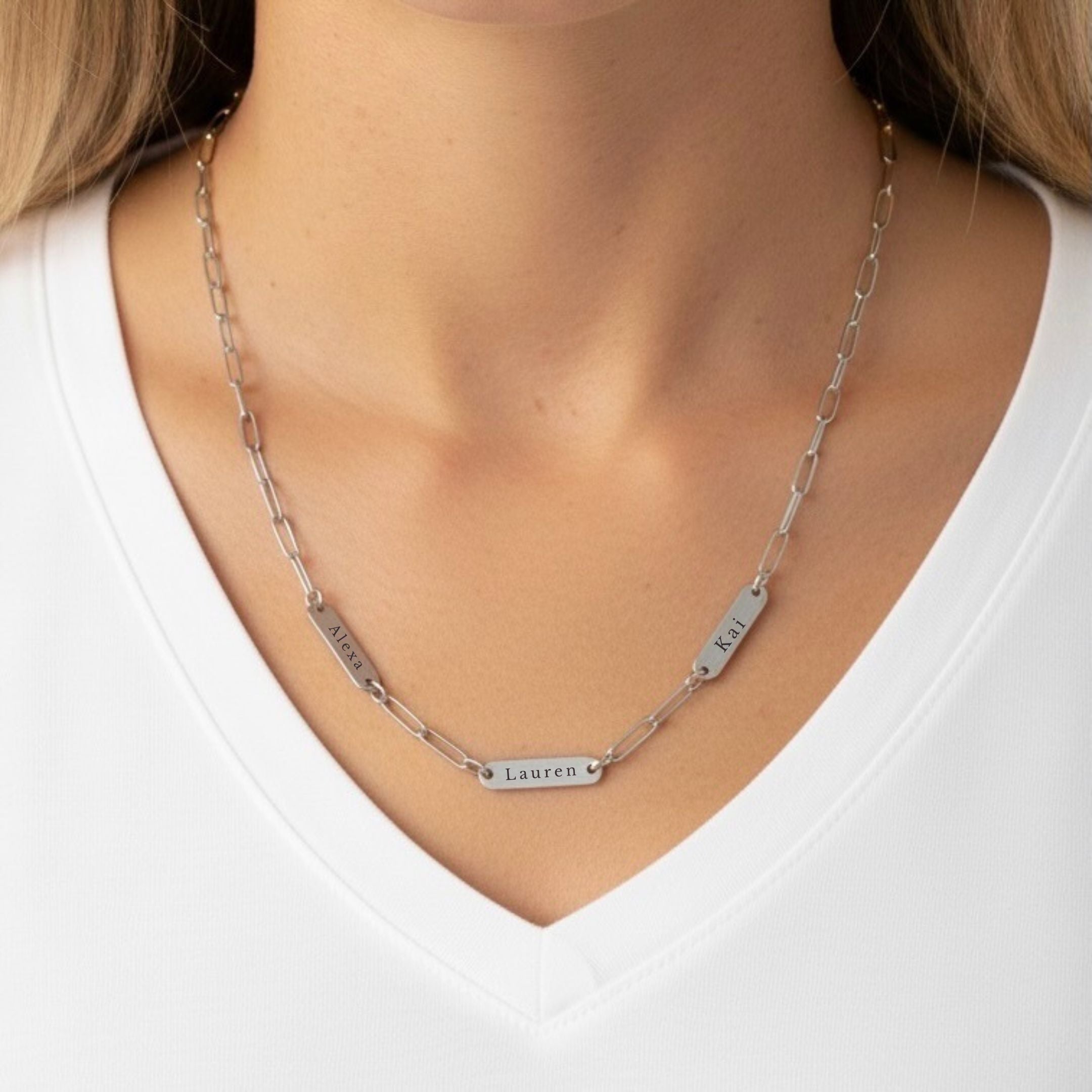 Paperclip Chain Multi Name Necklace in Silver