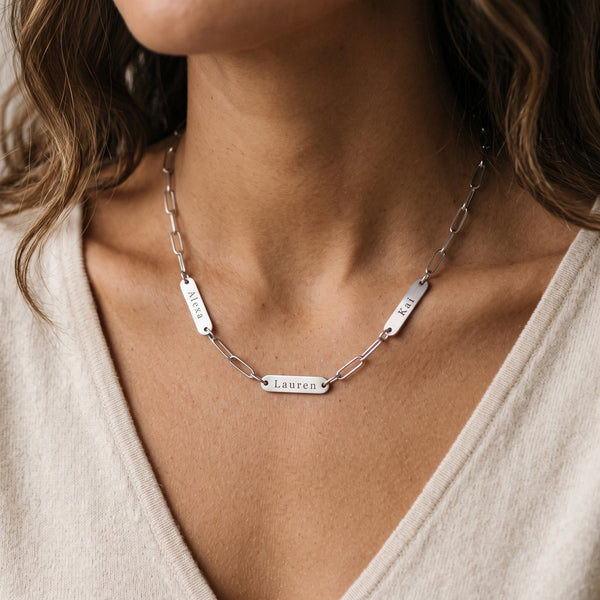 Paperclip Chain Multi Name Necklace in Silver