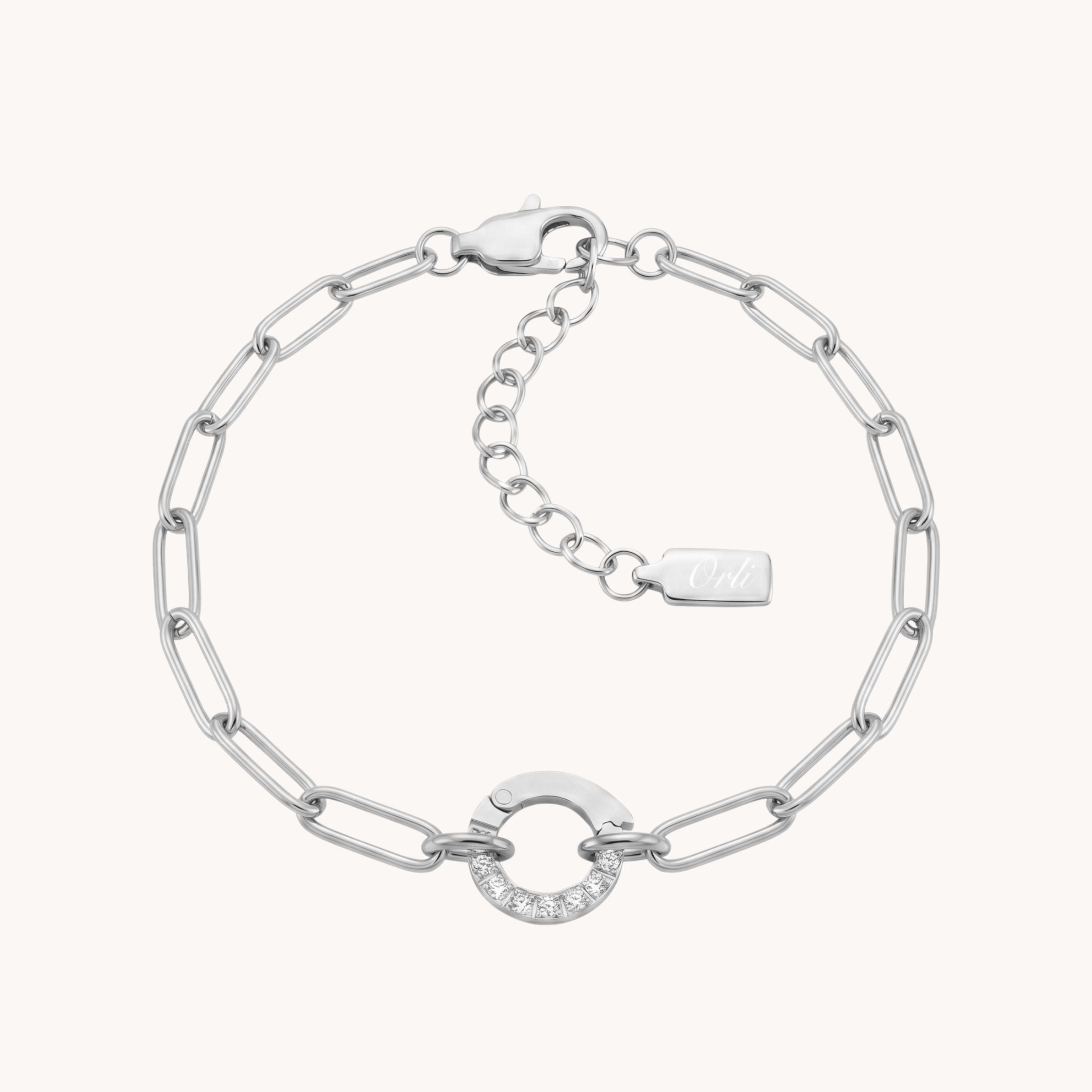 Paperclip Chain Charm Connector Bracelet in Silver