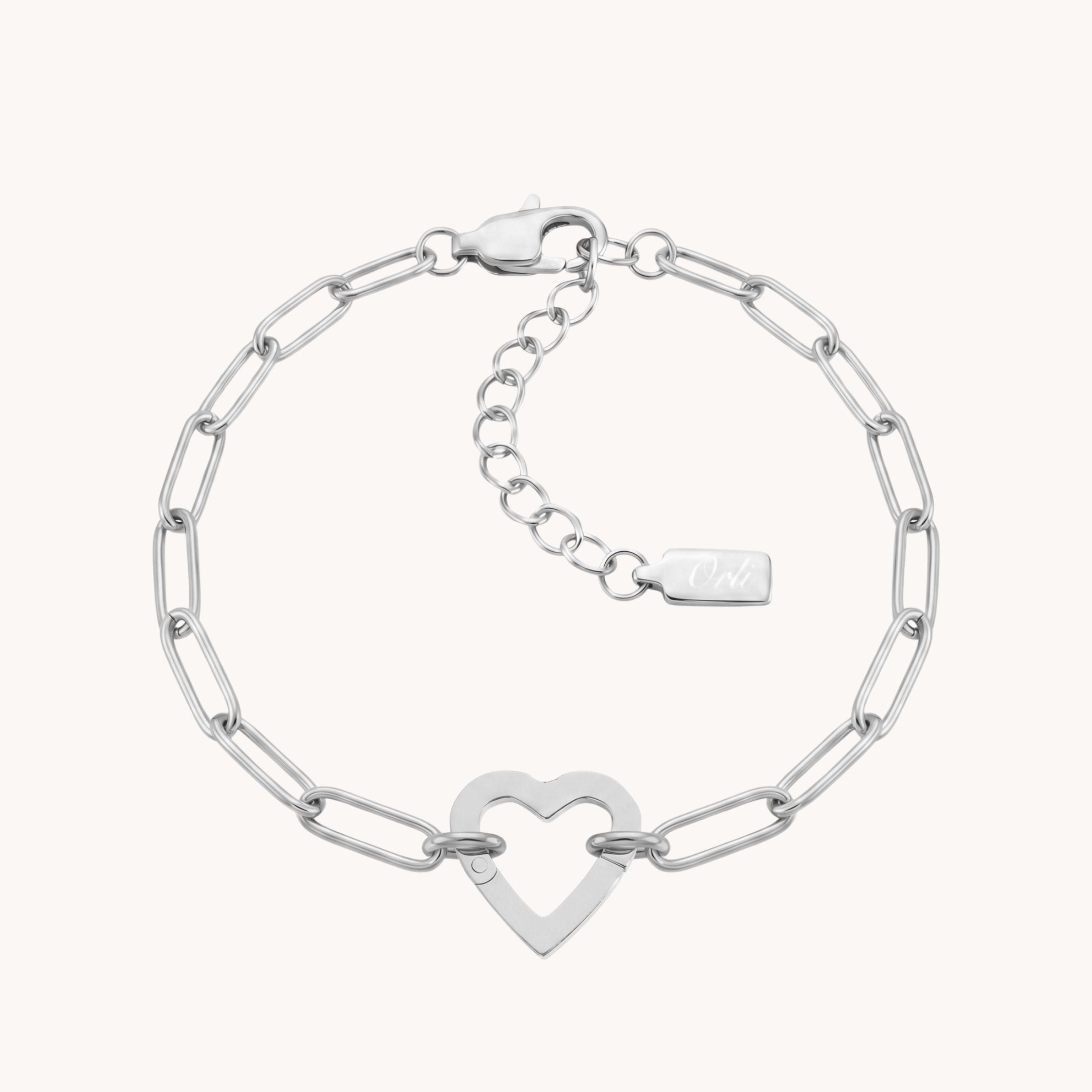 Paperclip Chain Charm Connector Bracelet in Silver