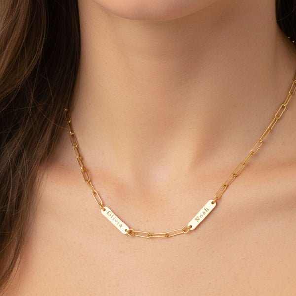 Paperclip Chain Double Name Necklace in Gold