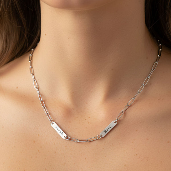 Paperclip Chain Double Name Necklace in Silver
