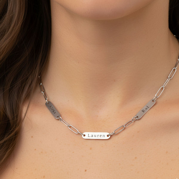 Paperclip Chain Multi Name Necklace in Silver