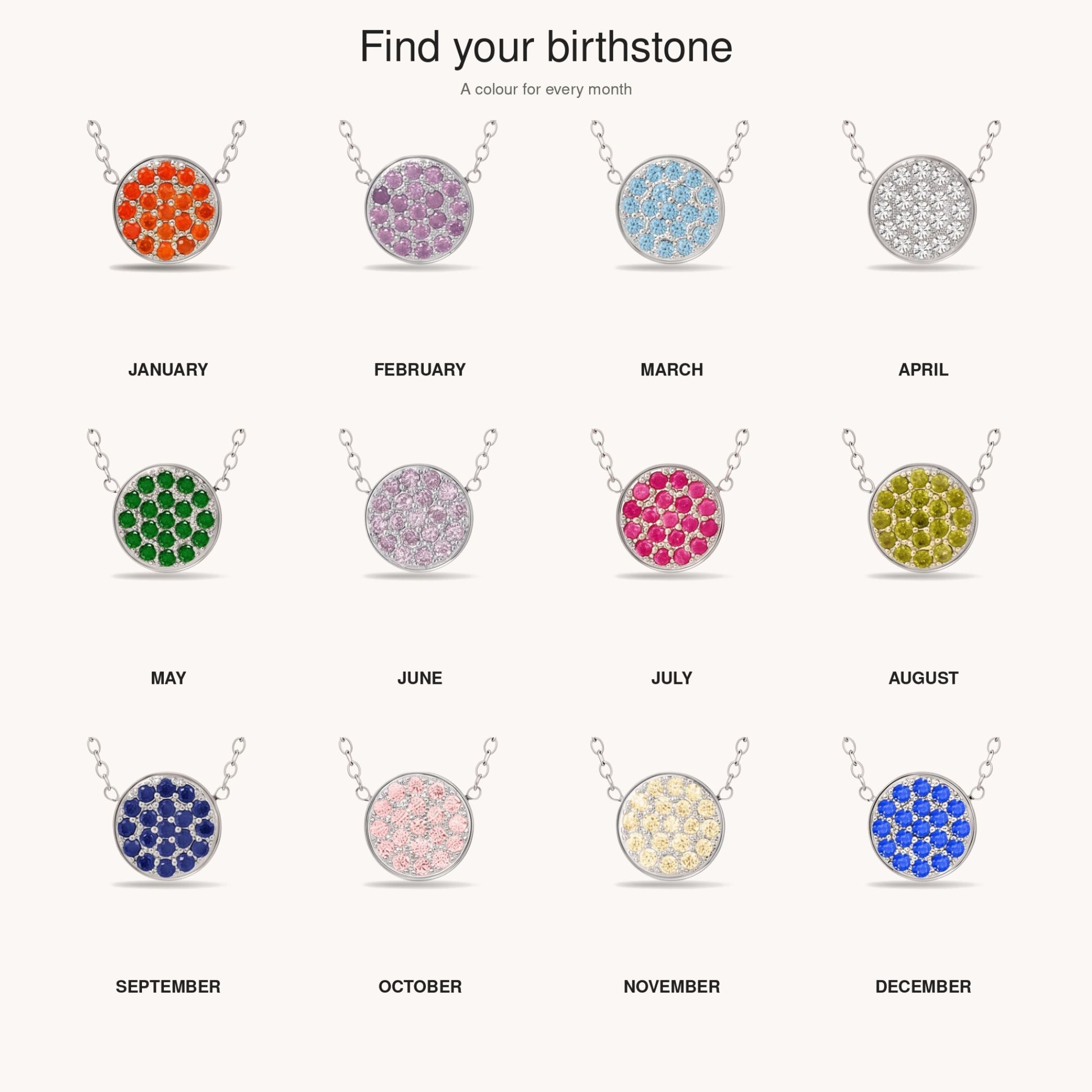 Birthstone Pavé Disc Necklace in Silver