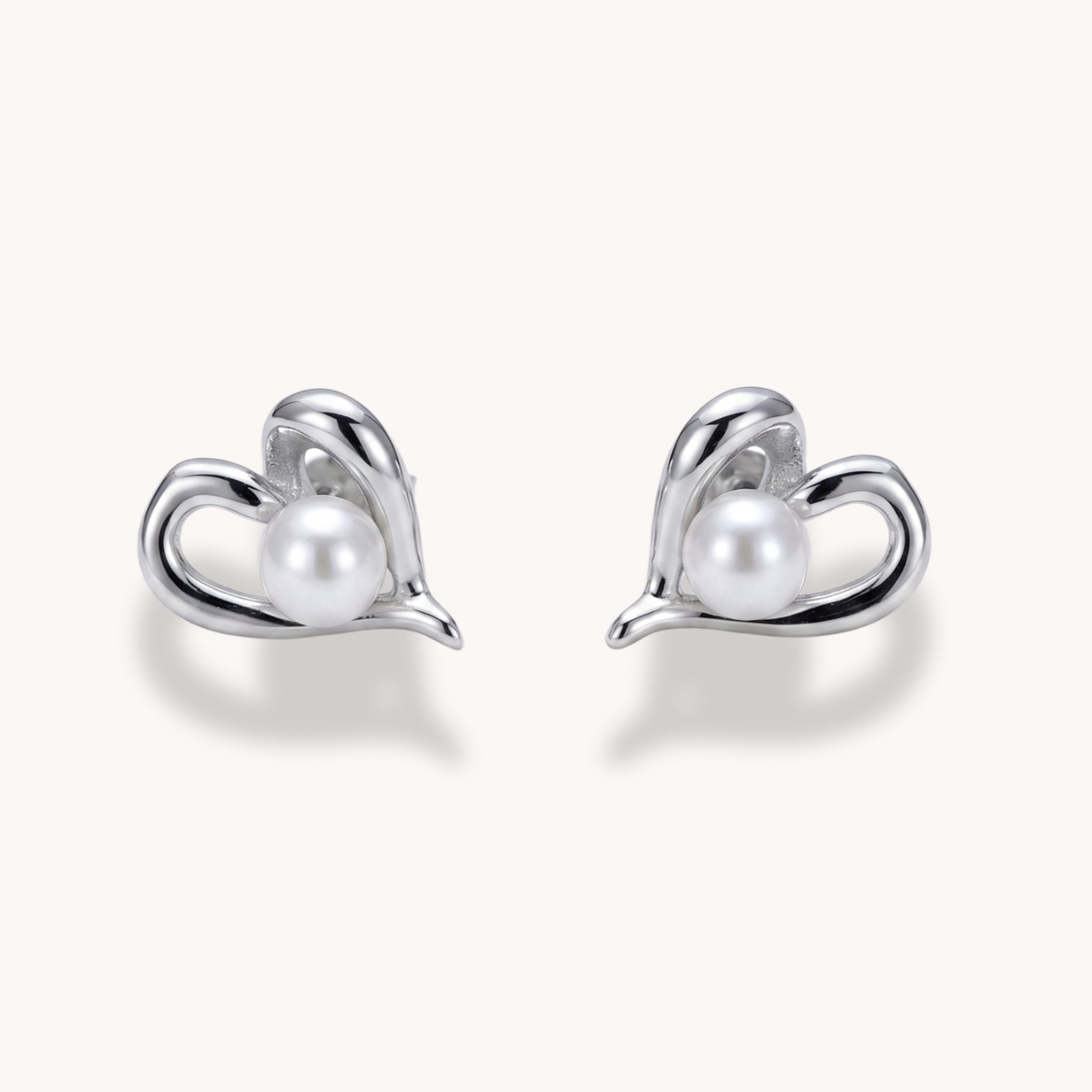 Pearl Heart Stud Earrings in Silver