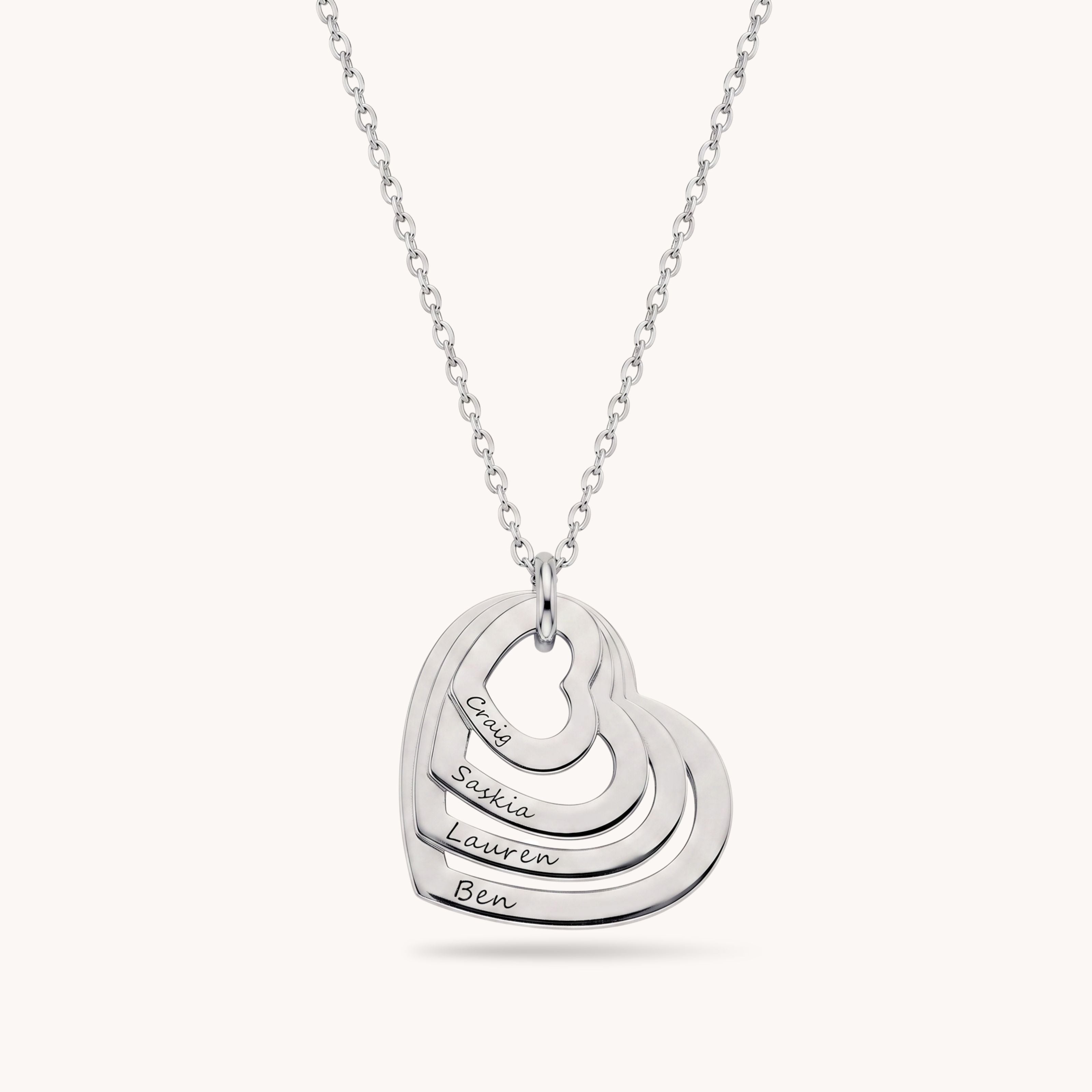 Personalised Linked Hearts Necklace in Silver