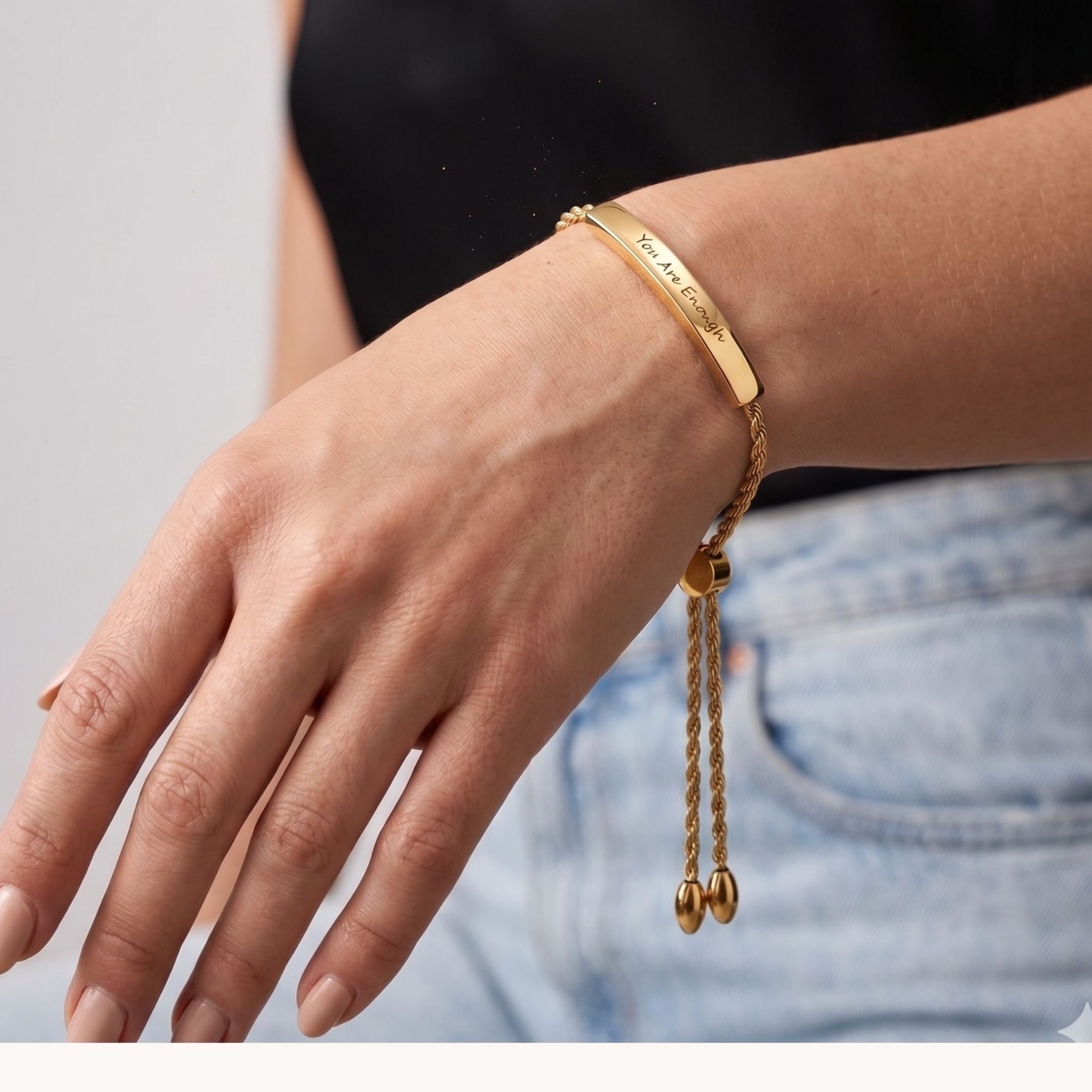Personalised Message Slider Bracelet in Gold