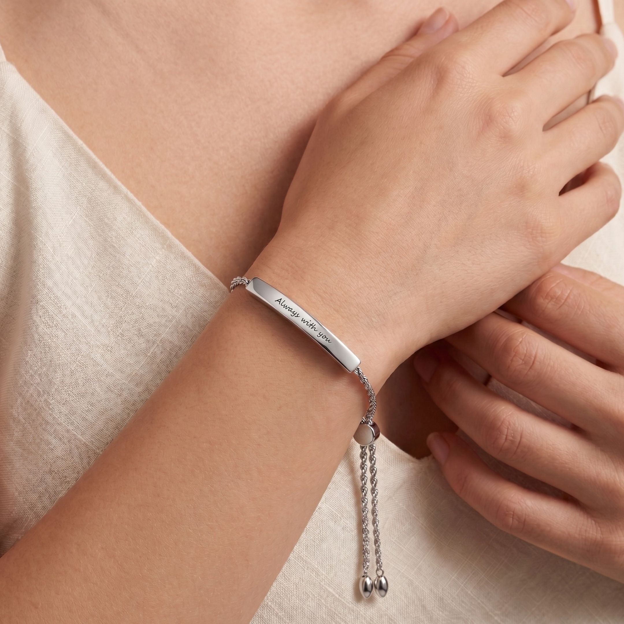 Personalised Message Slider Bracelet in Silver