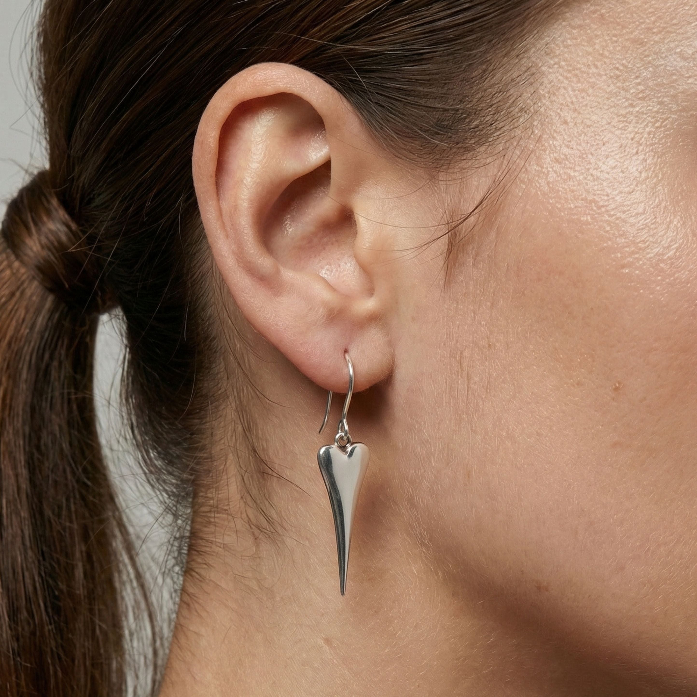 Mini Pointed Heart Hook Earrings in Silver