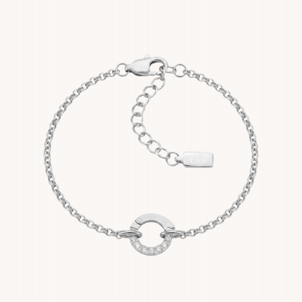 Rolo Chain Charm Connector Bracelet in Silver