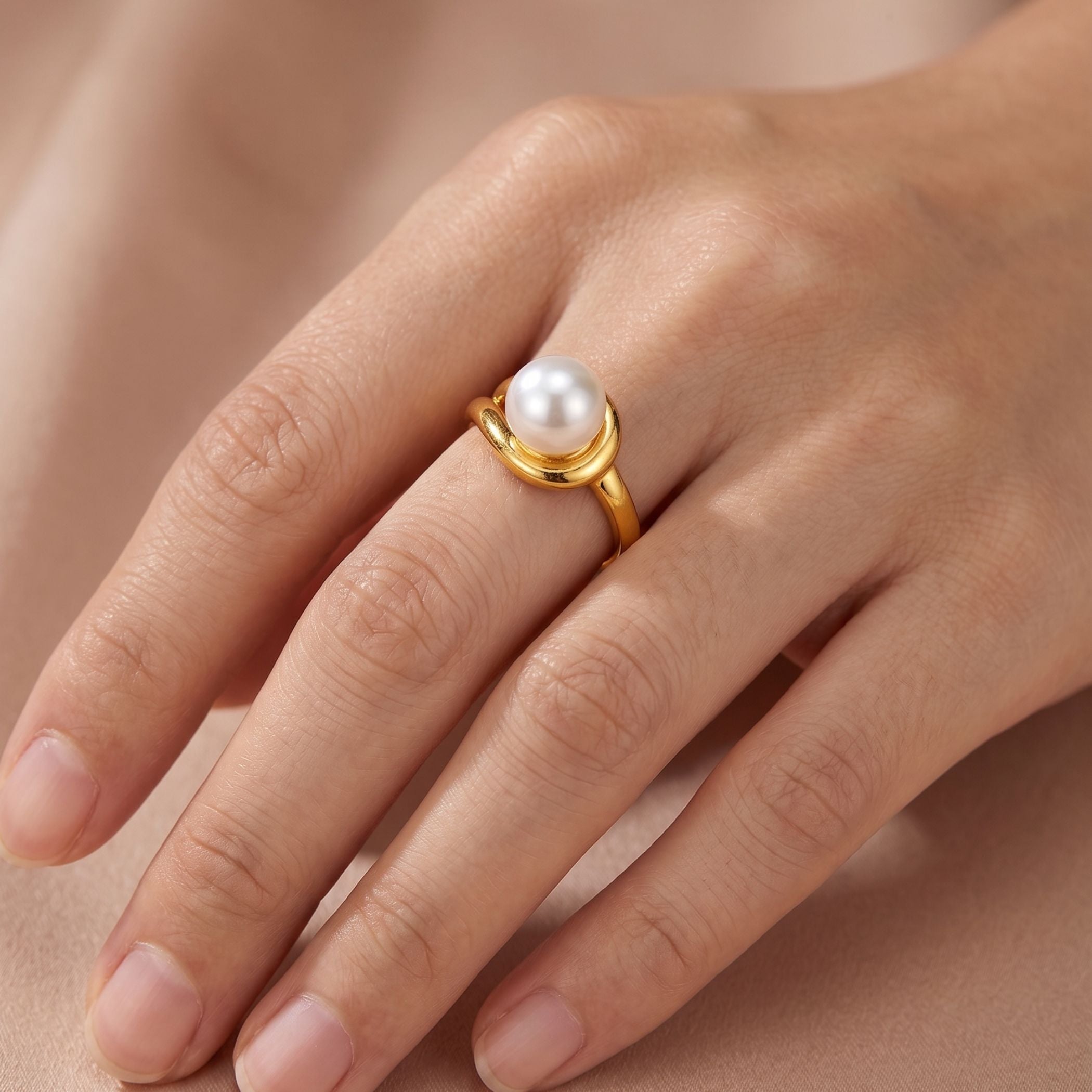 Serene Pearl Ring in Gold