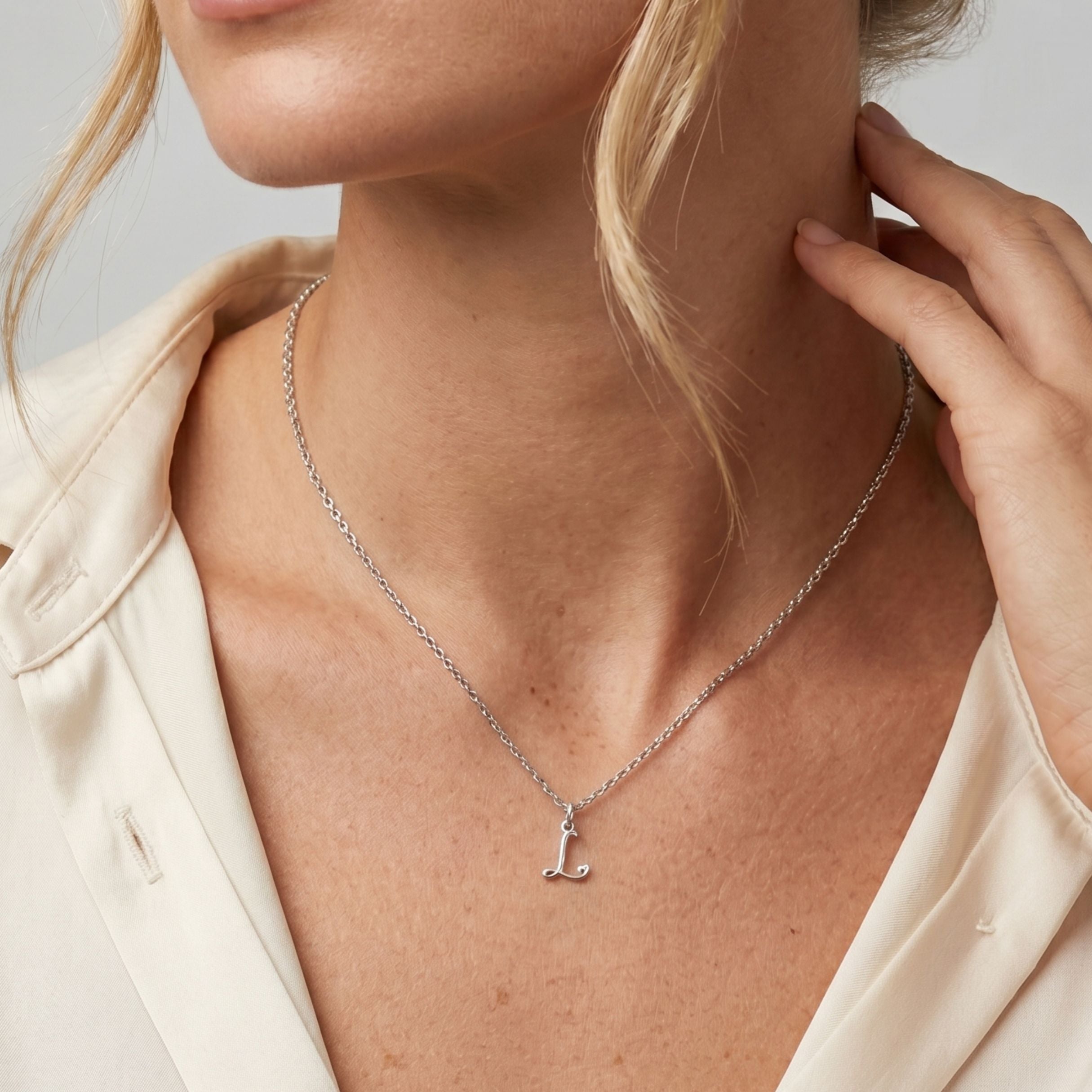 Signature Heart Initial Necklace in Silver