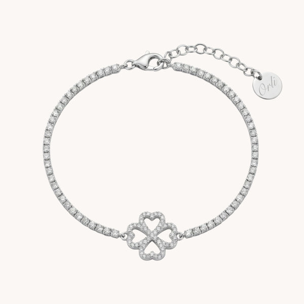 Single Clover Tennis Bracelet in Silver