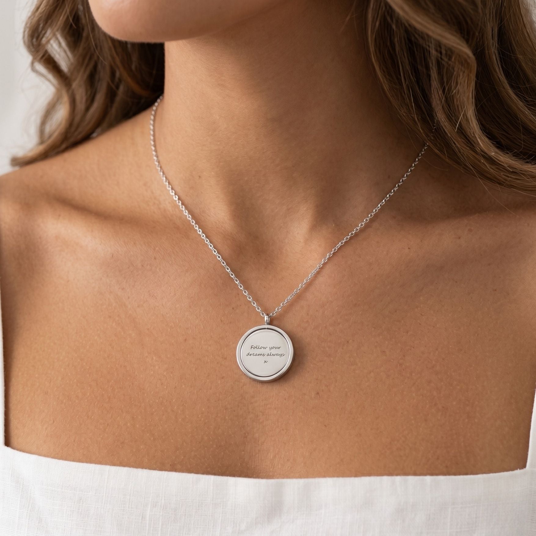 Spinning Disc Engravable Necklace in Silver