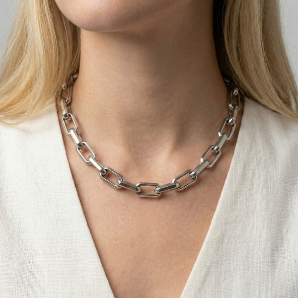Square Link Necklace in Silver