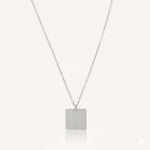 Silver square pendant necklace with CZ detail in stainless steel – waterproof & tarnish-free.
