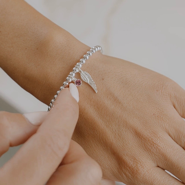 Sterling Silver Angel Wing & Birthstone Beads Bracelet