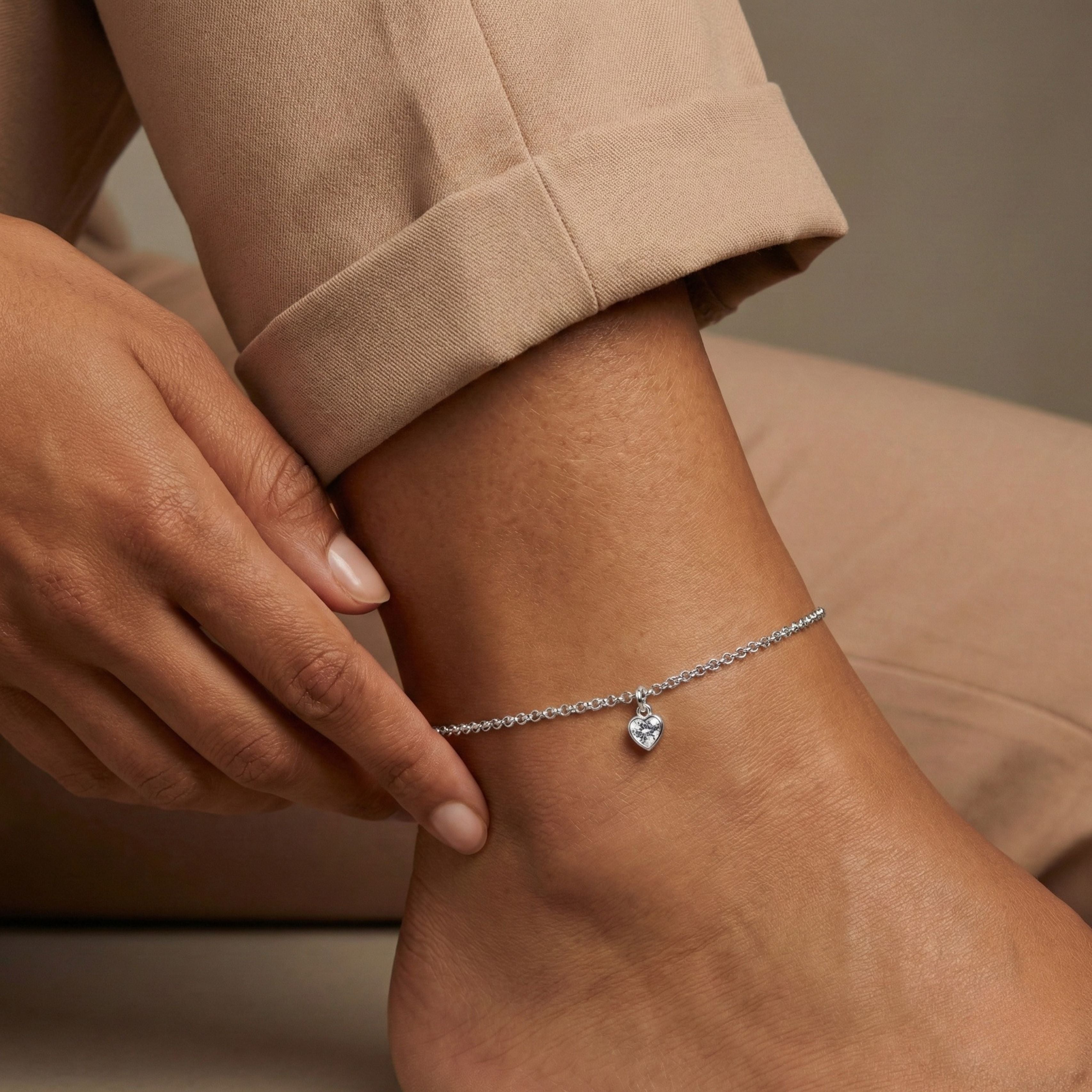 Sterling Silver Liv Birthstone Heart Anklet