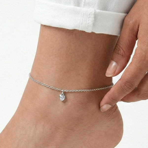 Sterling Silver Liv Birthstone Heart Anklet