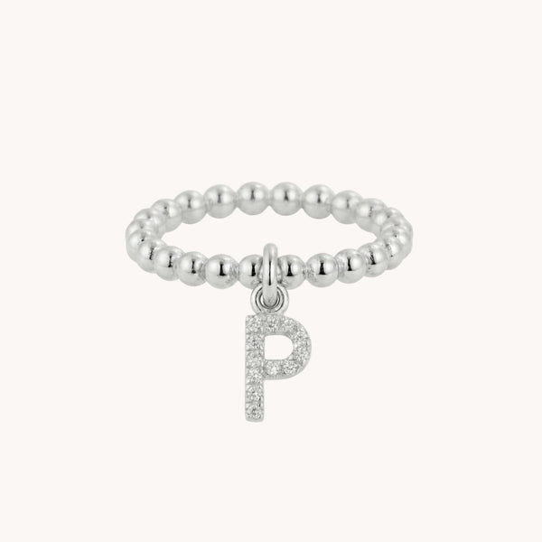 Sterling Silver Personalised Crystal Initial Beads Ring