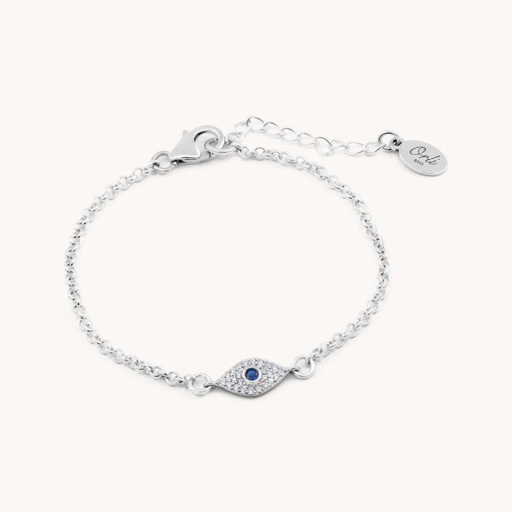 Sterling Silver Crystal Evil Eye Connector Bracelet