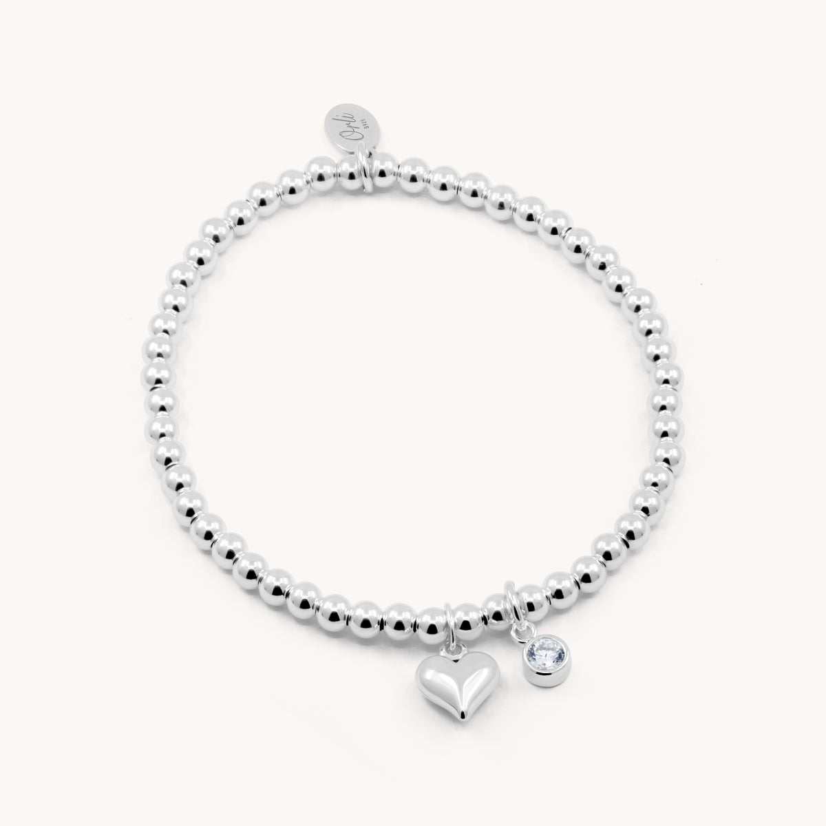 Sterling Silver Mia Heart and Birthstone Beads Bracelet in Silver