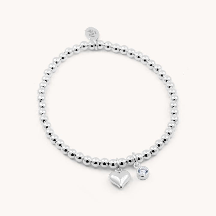 Sterling Silver Mia Heart and Birthstone Beads Bracelet