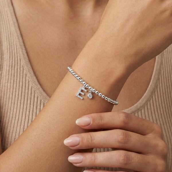 Sterling Silver Crystal Initial & Birthstone Beads Bracelet