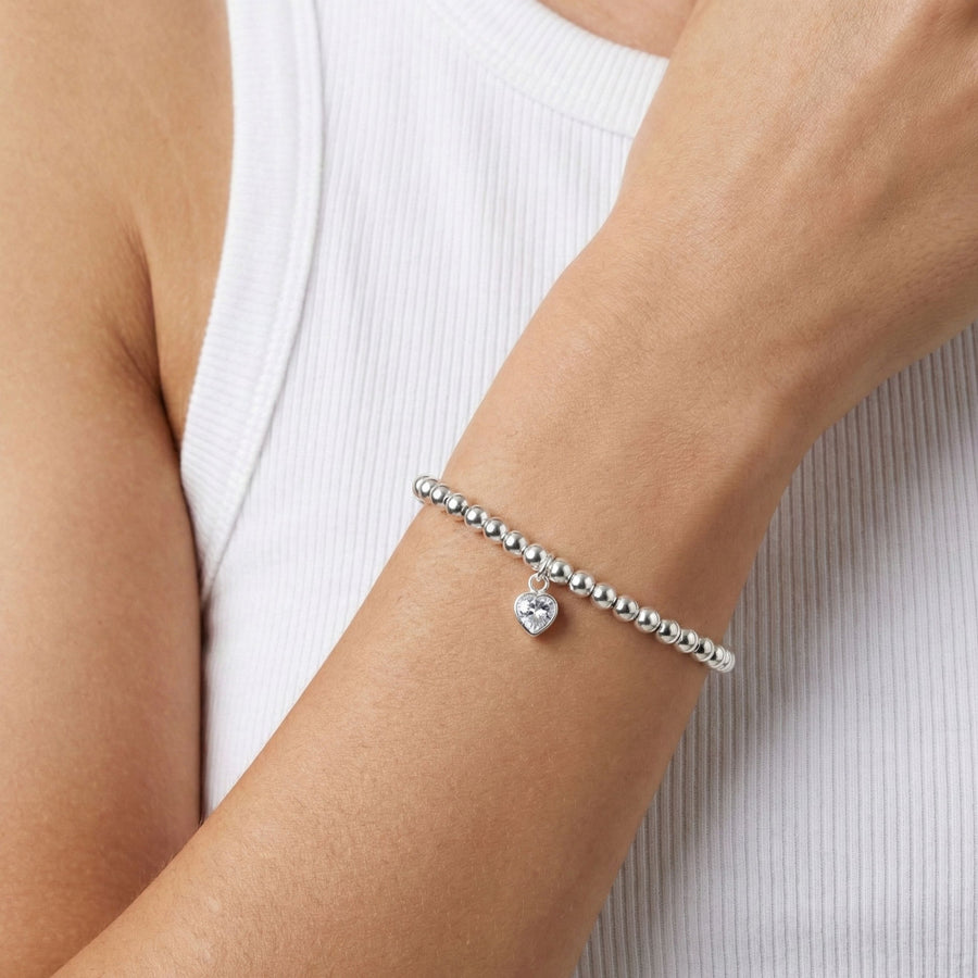 Sterling Silver Liv Birthstone Heart Beads Bracelet