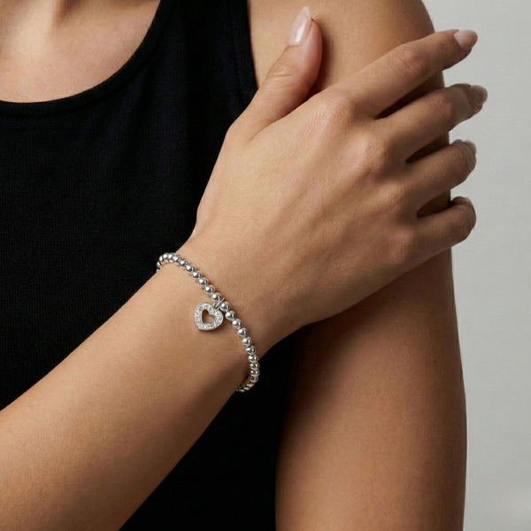 Sterling Silver Olivia Crystal Heart Beads Bracelet