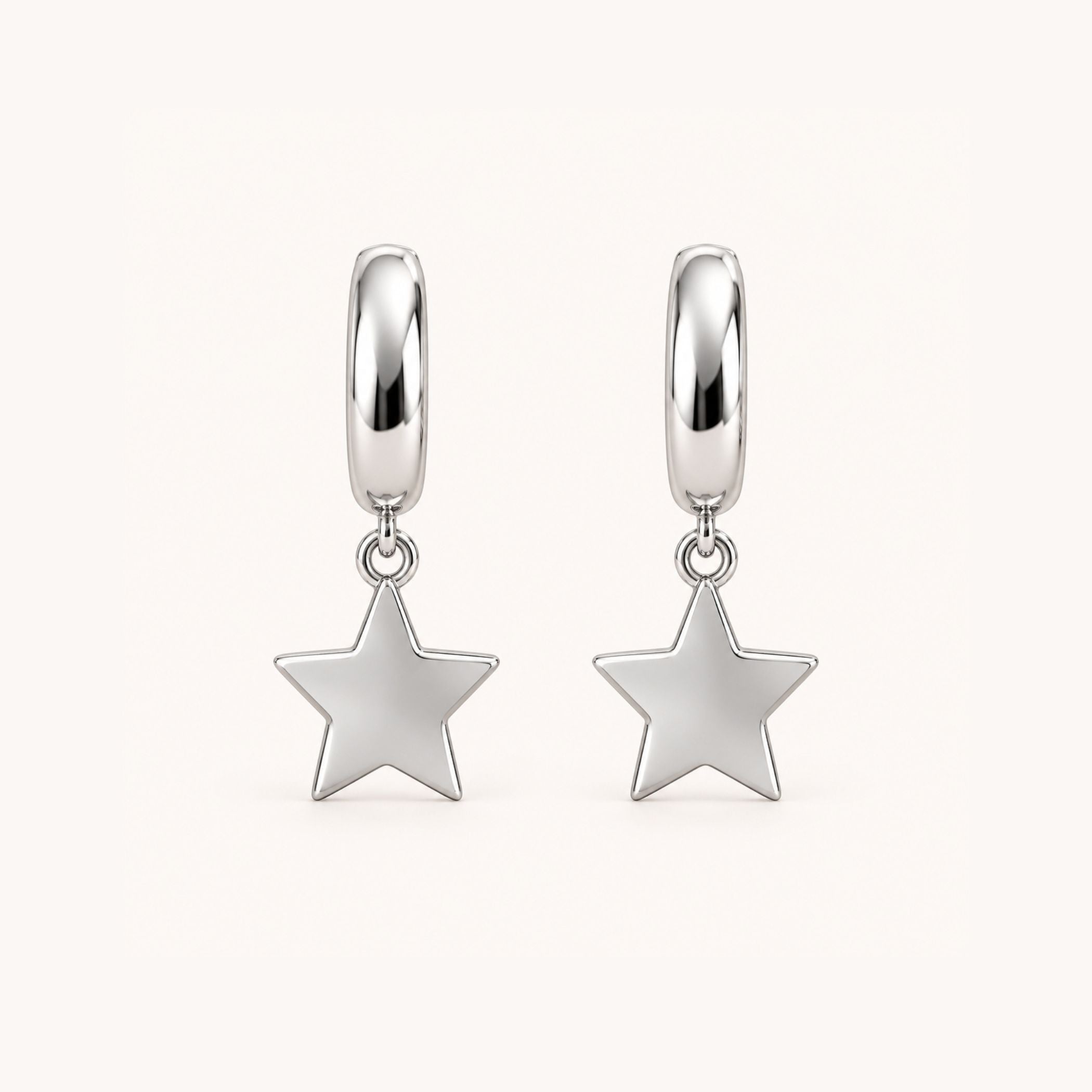 Sterling Silver Star Huggie Hoops in Silver