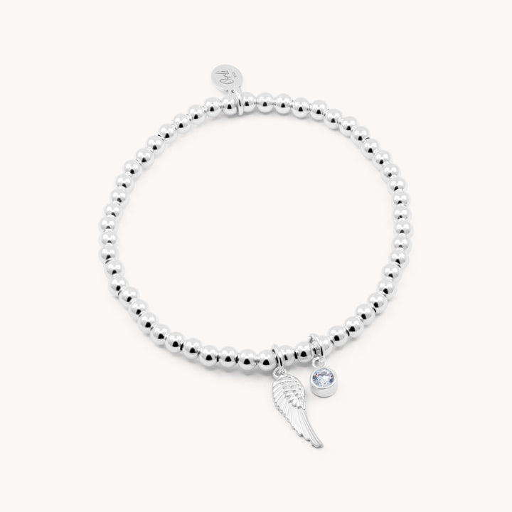 Sterling Silver Personalised Angel Wing & Birthstone Beads Bracelet