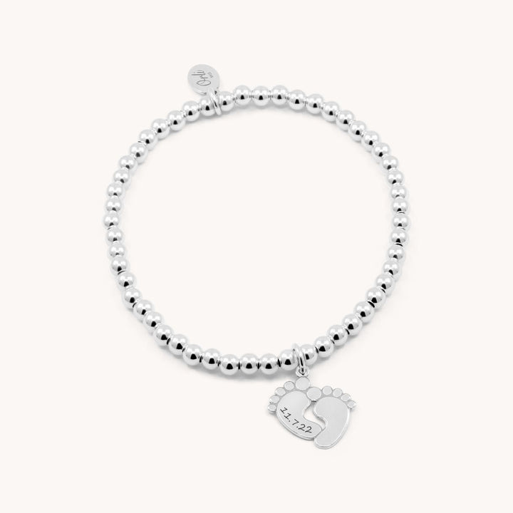 Sterling Silver Baby Footprint Beads Bracelet