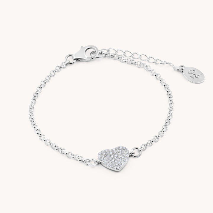 Sterling silver crystal heart fine chain bracelet