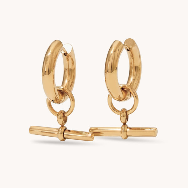 T-Bar Hoop Earrings, Gold