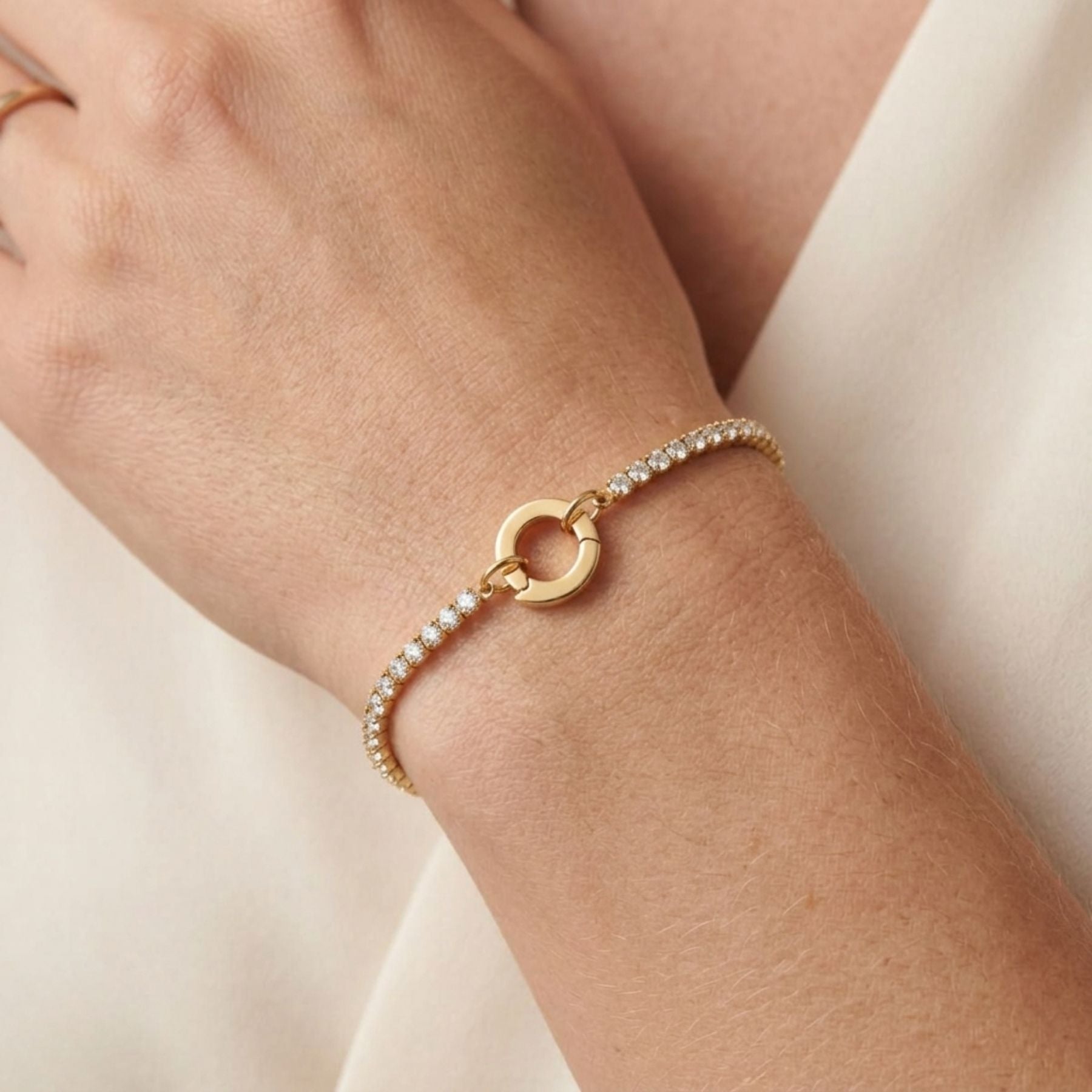 Tennis Chain Charm Connector Bracelet in Gold