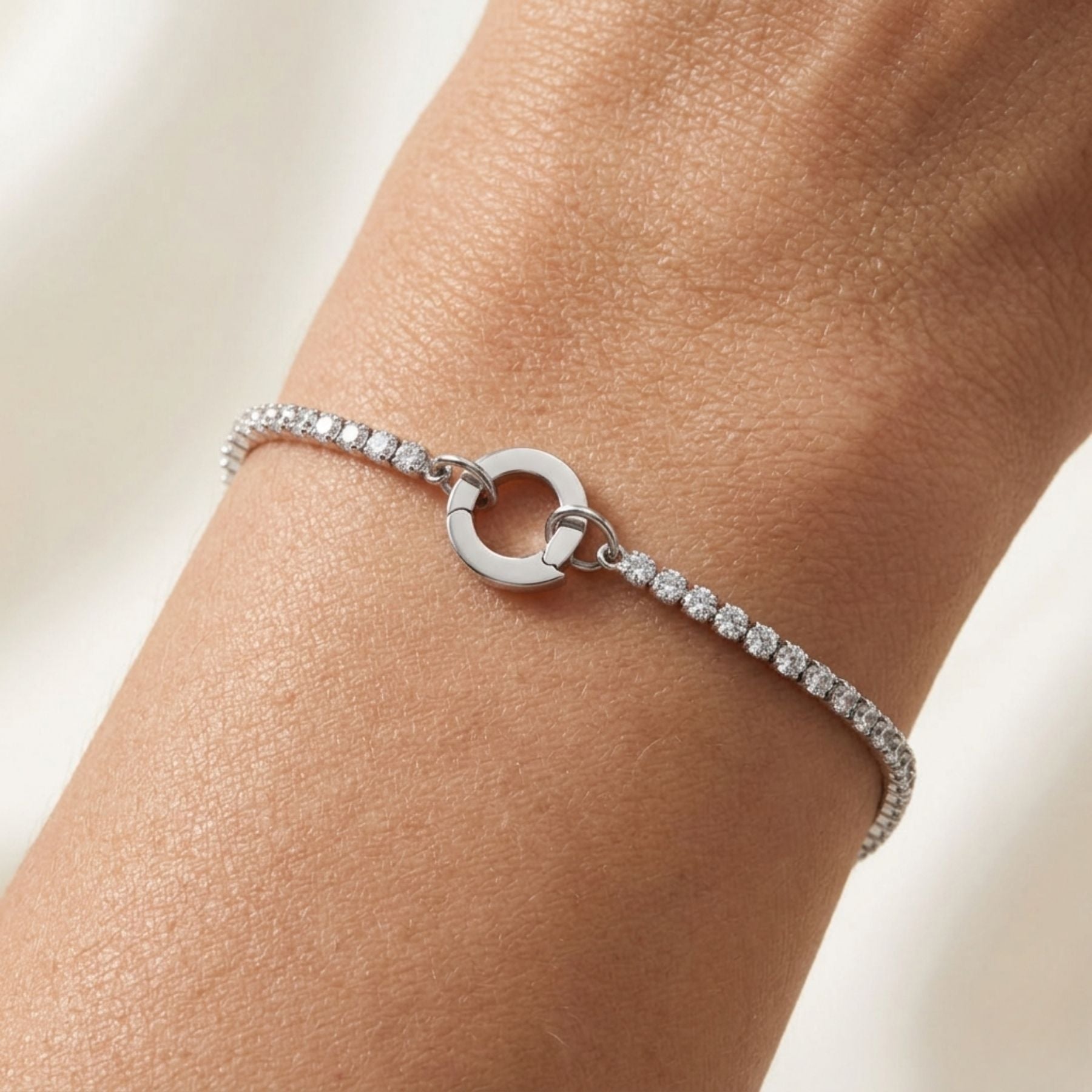 Tennis Chain Charm Connector Bracelet in Silver