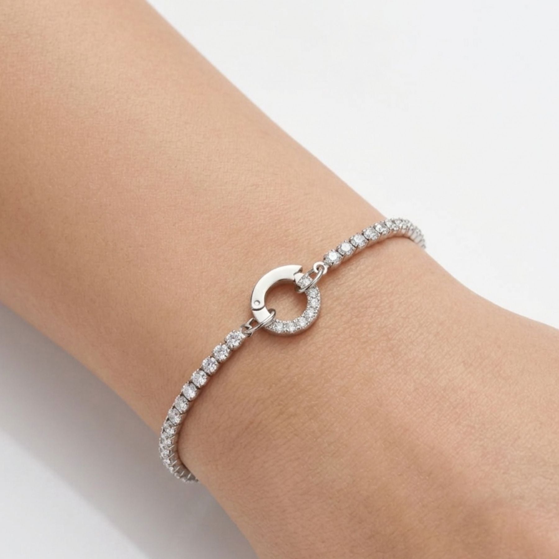 Tennis Chain Charm Connector Bracelet in Silver