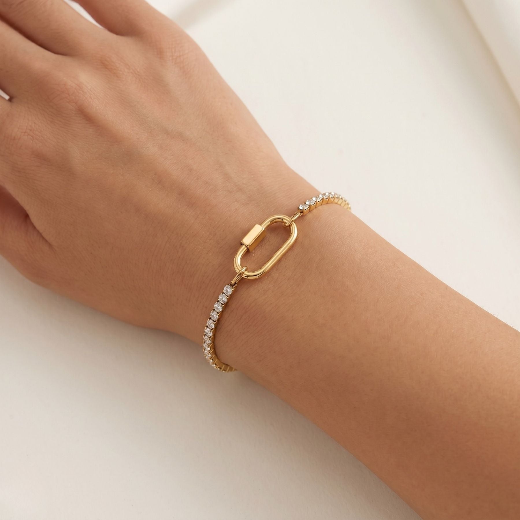 Tennis Chain Charm Connector Bracelet in Gold