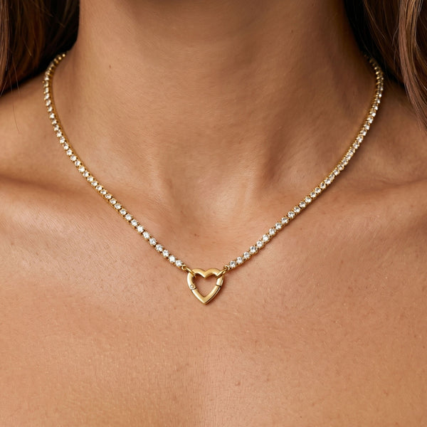 Tennis Chain Charm Connector Necklace in Gold